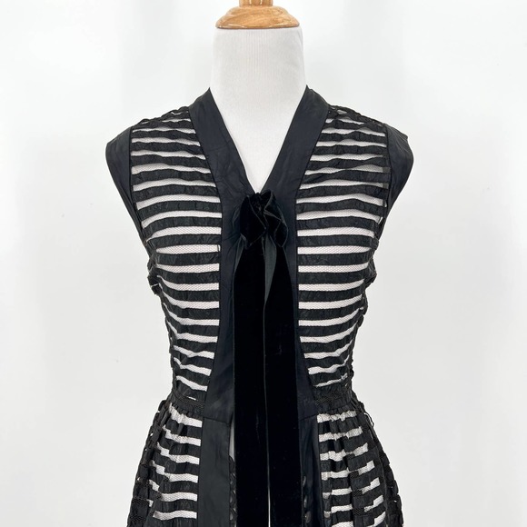 VINTAGE 50s Dress Womens XS Black Sheer Stripe Tulle Fit and Flare Layering - Picture 5 of 13
